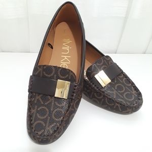 Calvin Klein Brown Tan Flats CK Logo Lisa Slip On Loafer